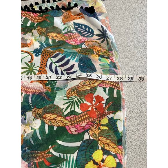 Lulla Collection by Bindya Tropical Animal Print Kimono Coverup Pom Fringe NWOT - Picture 6 of 12